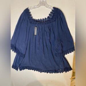 Zac & Rachel Navy Blue Lace Women's Blouse